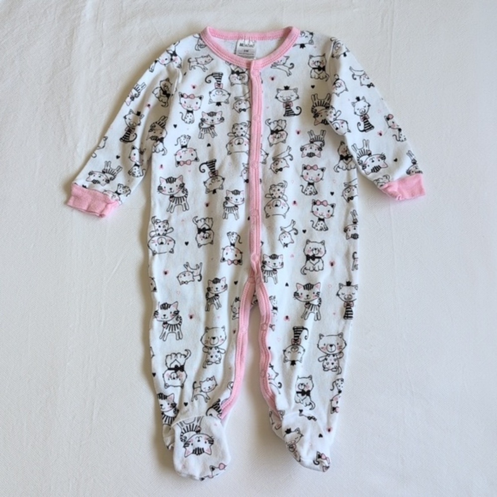 minimi kitten print cotton snap footie sleeper pajamas 9 months baby girl